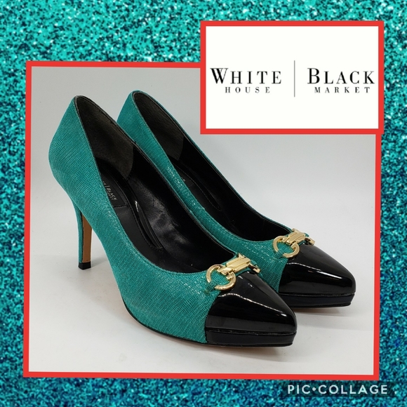 White House Black Market Shoes - WHBM Teal & Black Heels Size 7